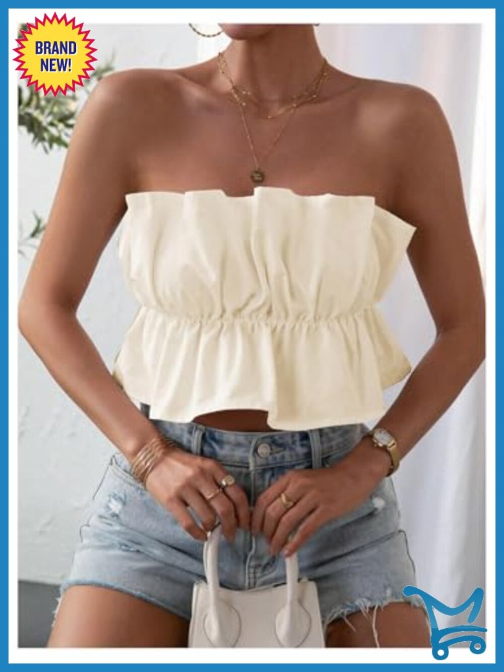 Strapless Bubble Tube Top Ruffle Open Back Sleeveless Bandeau Peplum Crop Top - Picture 4 of 4